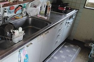 キッチン　キッチンリフォーム　リフォーム　キッチン交換　クリナップ　ラクエラ　給湯器交換　給湯器　三菱　エコキュート　SRT-ST375UA