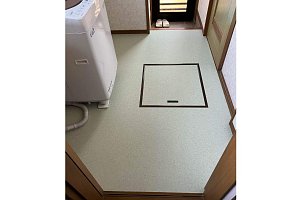 内装工事　クッションフロア　張替　洗濯機パン撤去