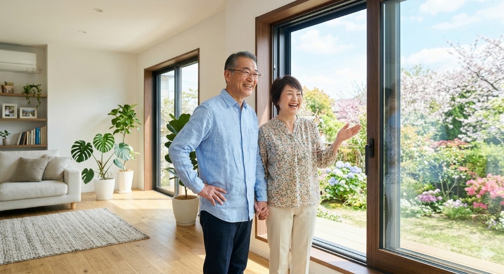 窓辺で寛ぐ夫婦